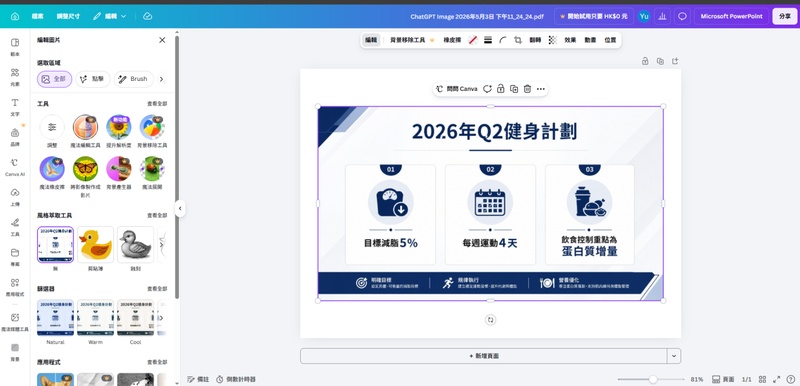 canva的設計工具自由編輯、套用模板
