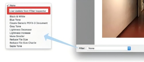 選擇「live update from filter inspector」