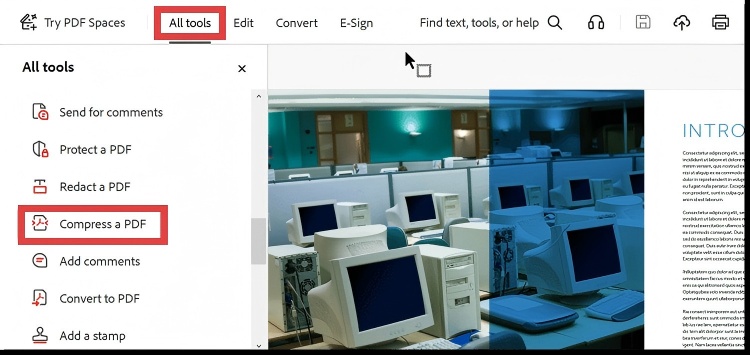 點選「所有工具」>「壓縮pdf」