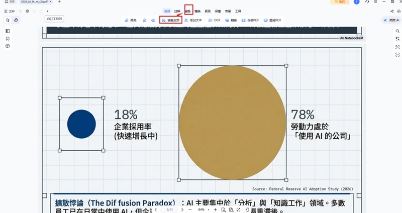 點擊頂部工具列的「編輯」模式