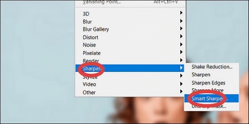 點選「濾鏡」＞「鋭利化」＞「智慧型鋭利化」
