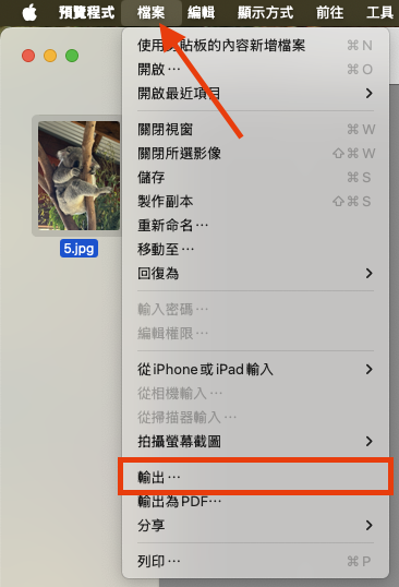 在檔案列中點輸出
