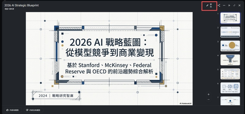點選投影片右上方的「修改」按鈕，修改簡報