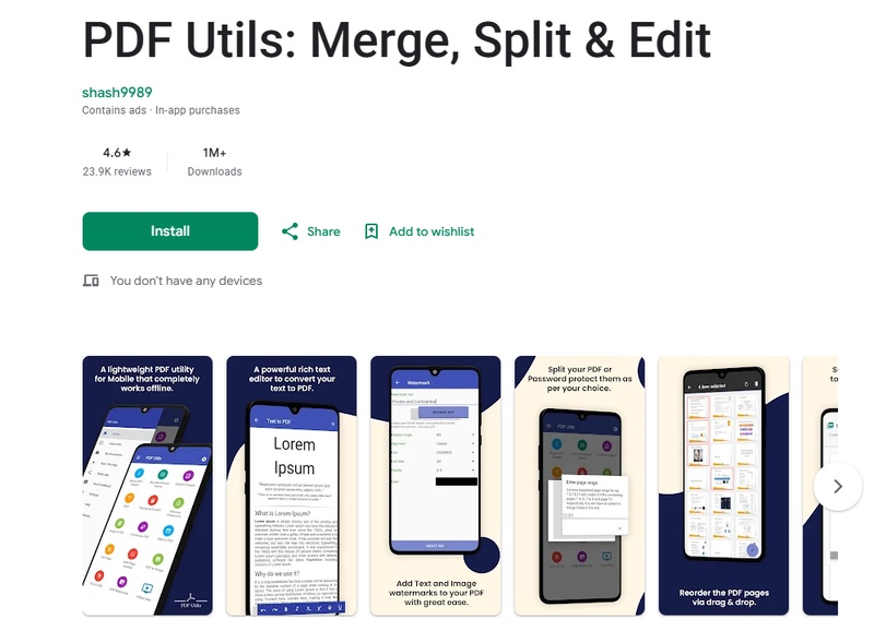 在google play下載「pdf utils」