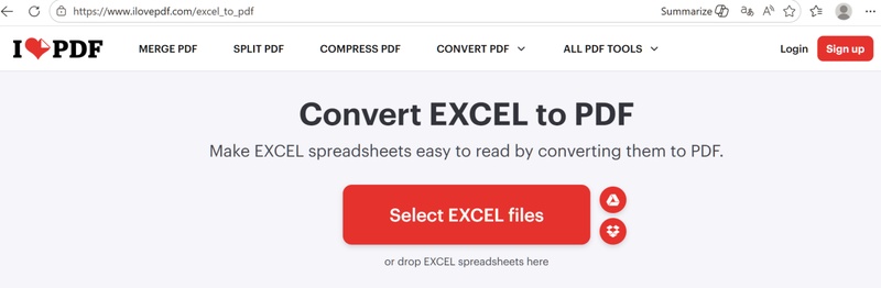將excel檔案拖曳進ilovepdf