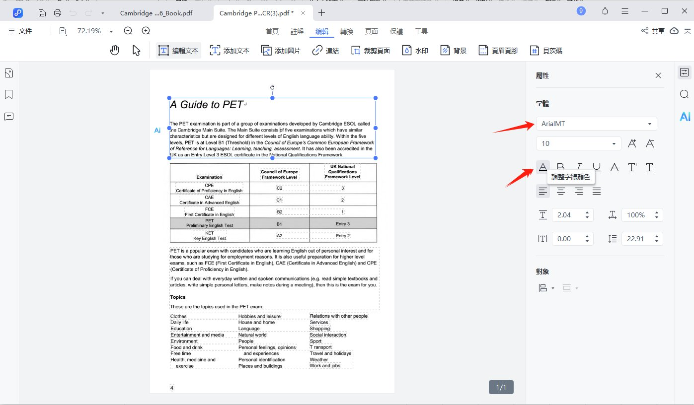 編輯PDF文字格式