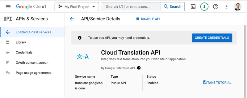 google cloud translation api