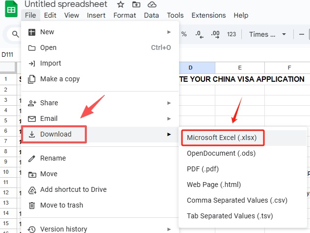 「file」>「download」>「microsoft excel (.xlsx)」