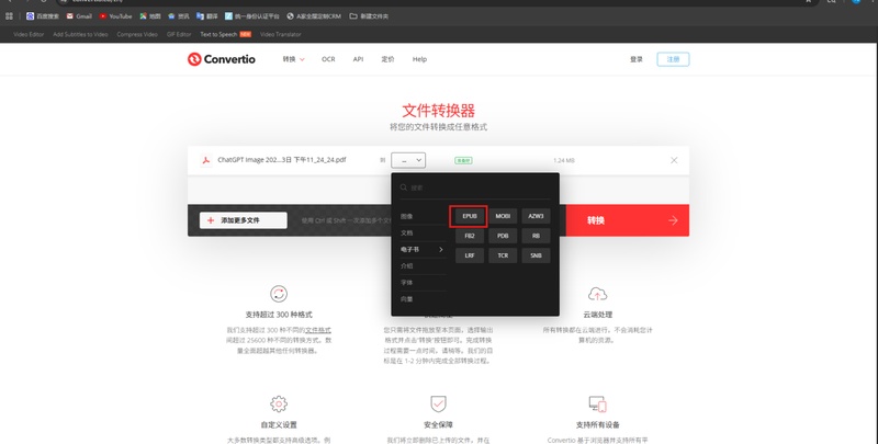 輸出格式選擇「epub」