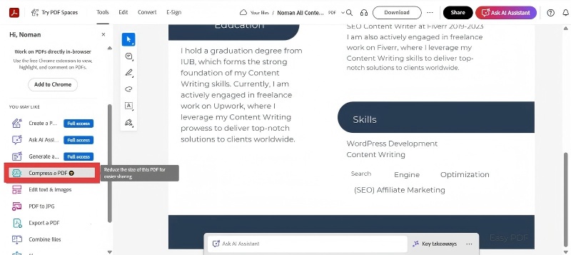 進入壓縮pdf頁面，上傳檔案