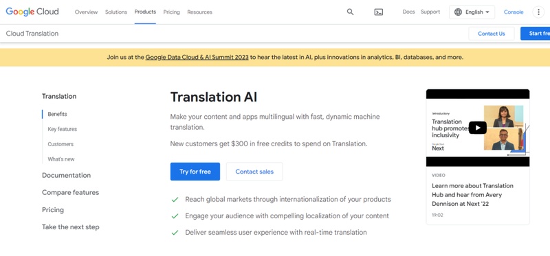 google cloud translation ai文件翻譯