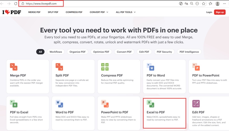 ilovepdf「excel to pdf」