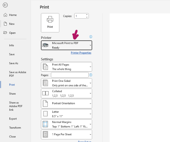 找Microsoft Print to PDF