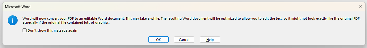 用 Word 開啟 PDF 檔後