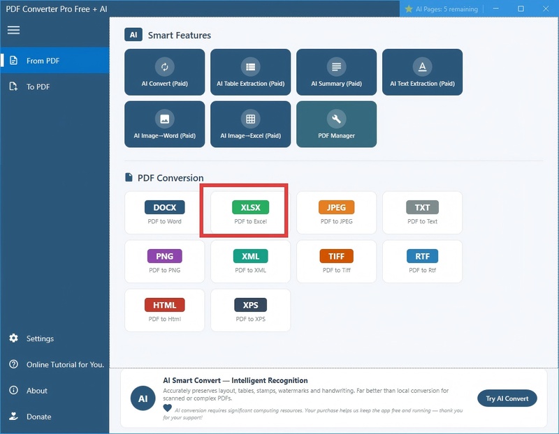 pdf converter pro 離線將 pdf 檔案轉換為 excel 格式