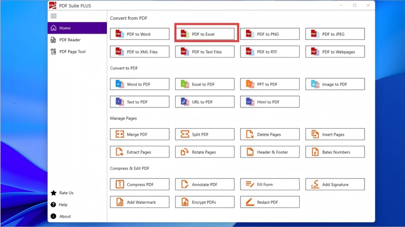 pdf suite 離線將 pdf 檔案轉換為 excel 格式