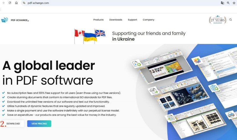 PDF-XChange Editor官方網站主頁面點選DOWNLOAD