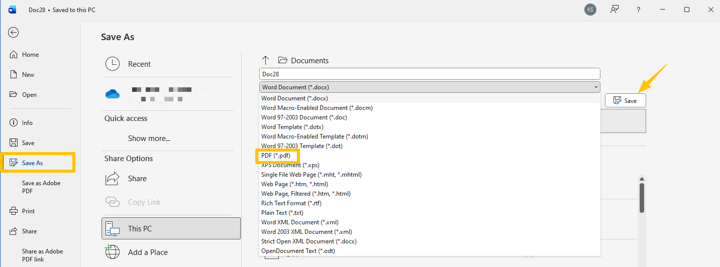 Microsoft Word另存為PDF