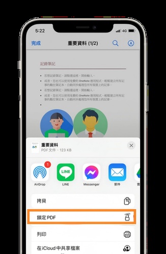 點選鎖定pdf功能選項