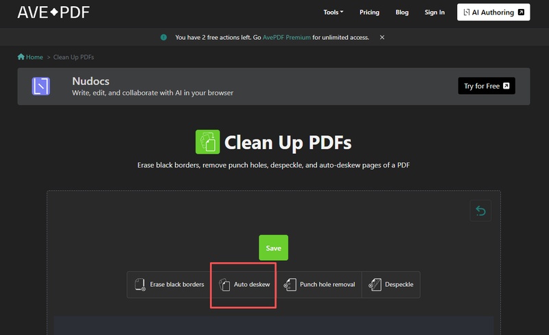 上傳需要校正的檔案，點選「auto deskew」功能