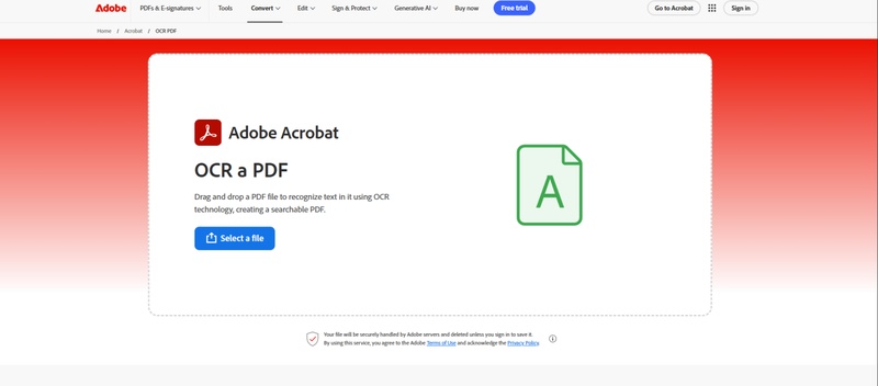 使用adobe acrobat online上傳掃描pdf進行ocr辨識