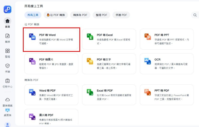 選擇把 PDF轉 Word 功能